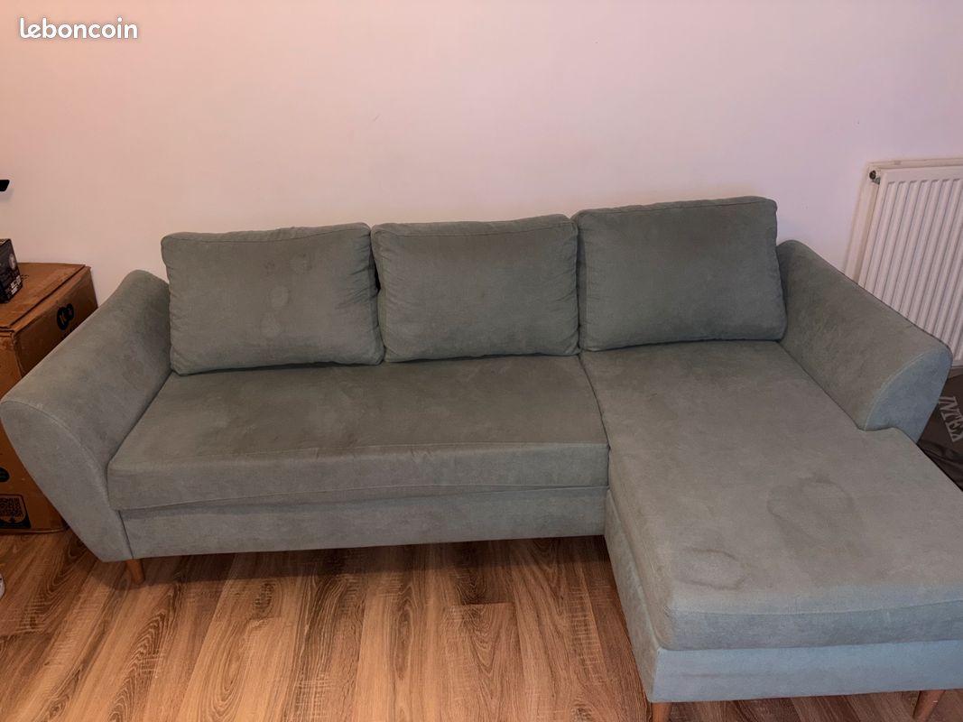 Canapé d’angle Conforama vert sauge – Bon état (image 1)