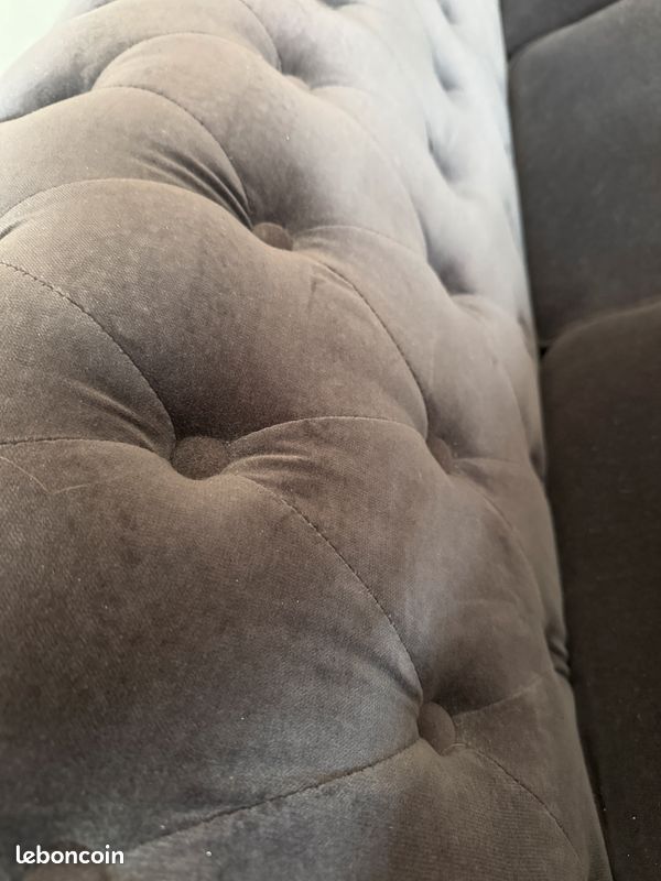 Canapé Gris Velours, Style chesterfield, (image 6)