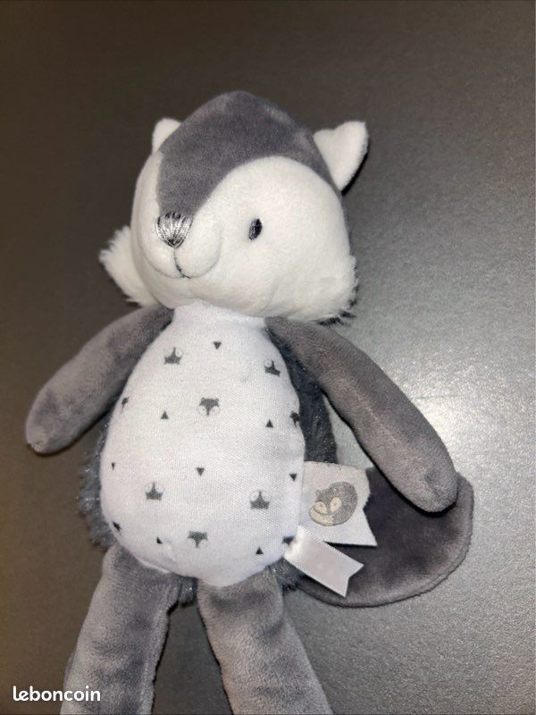 Doudou Peluche Little Fox Renard Loup Blanc Gris P'tit Bisou ptit Bisou (image 2)