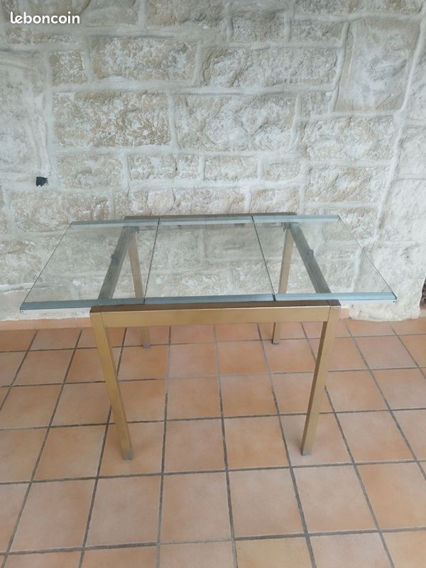 Petite Table Extensible plateau Verre et structure Métal (image 12)