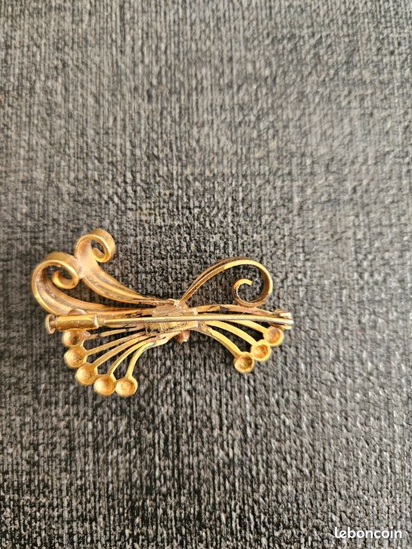 Ancienne Broche Art Déco Bouquet – Plaqué Or 18k 750 – Bijou Vintage Femme