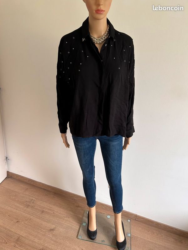 Blouse chemise noire à manches longues Kaporal taille S bon état (image 3)