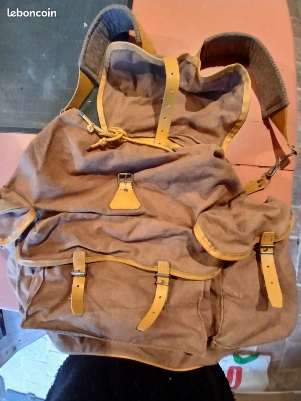 Sac à Dos Ancien Lafuma - Toile Et Cuir - Armature Brevetée SGDG - France