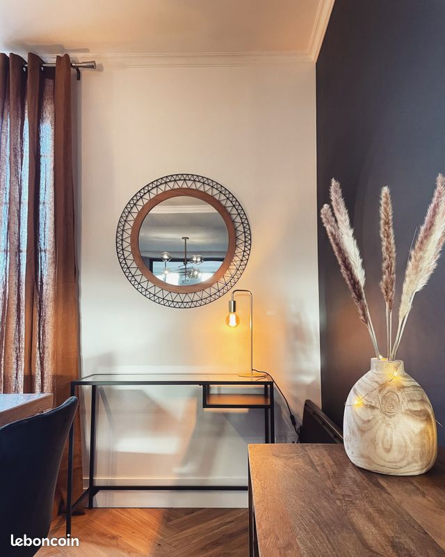 Miroir rond bois & métal déco (image 1)