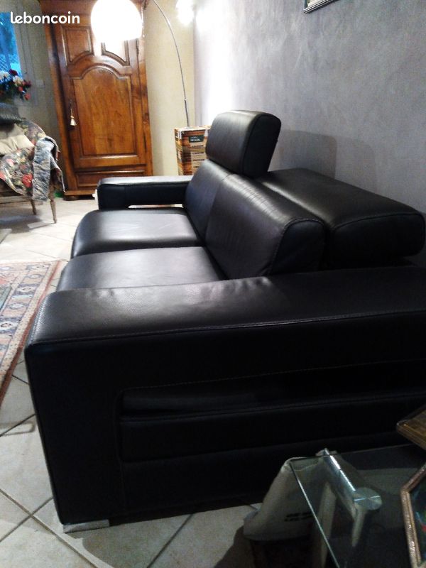 Canapé cuir noir (image 1)