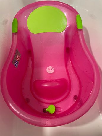 Baignoire bébé rose avec réducteur intégré & pied + tuyau