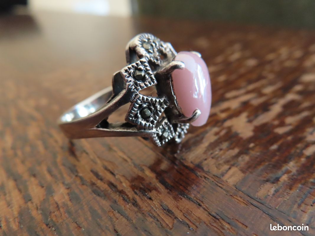 Ancienne Bague Argent Massif Alliance Anneaux Créateur Jonc pierre rose