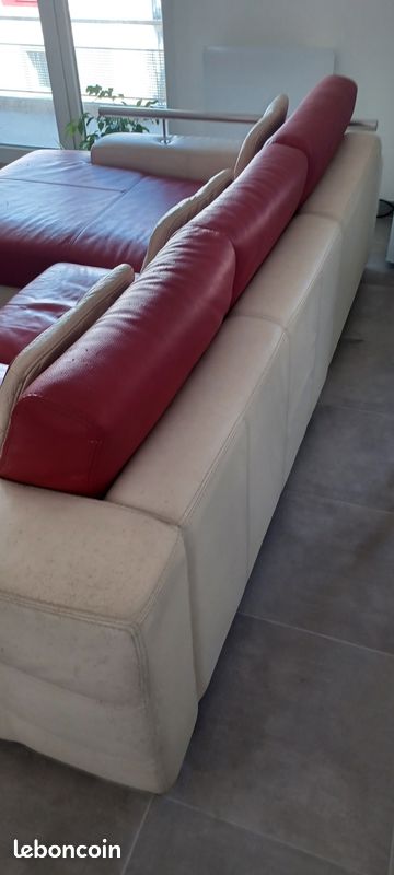 Canapé d'angle en cuir 170X250 cm rouge et blanc (image 4)