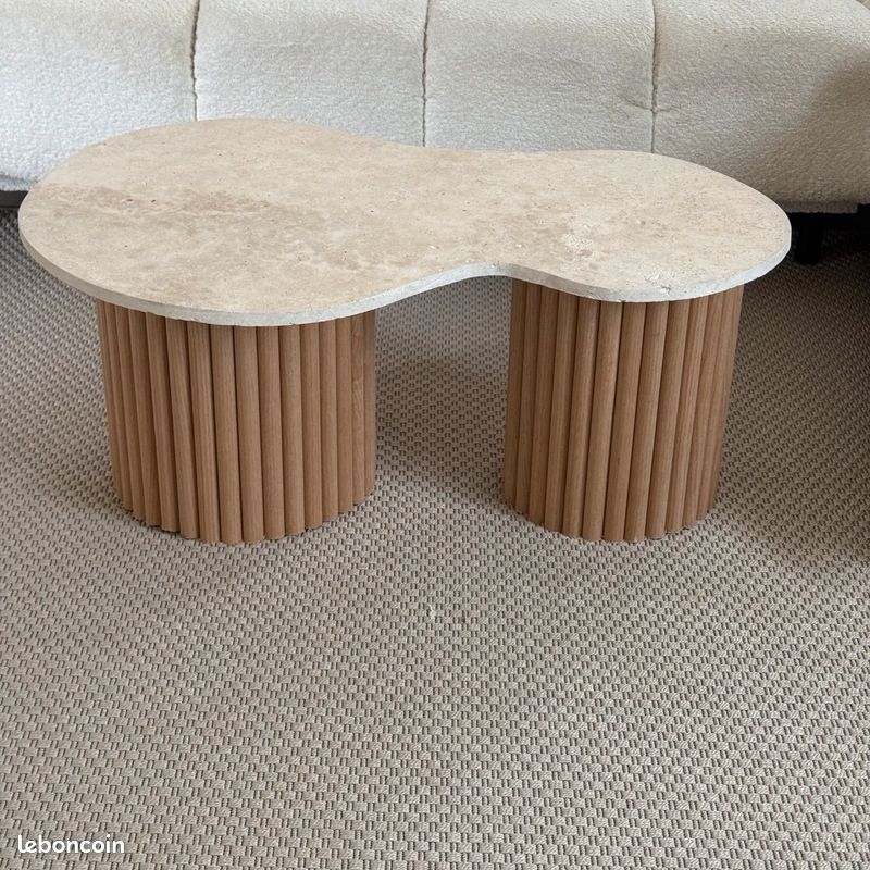 Table basse travertin et bois (image 3)