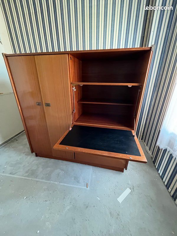 Chambre vintage armoire + lit + sommier + chevet bois massif (image 8)