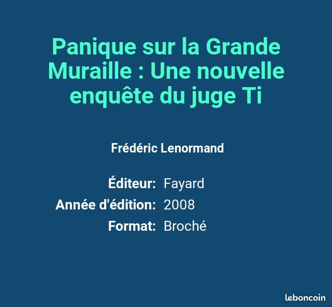 Panique sur la Grande Muraille : Une nouvelle enquête du juge Ti - Frédéric Lenormand (image 2)
