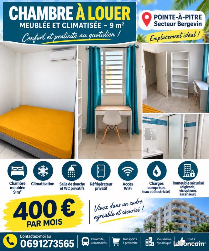 Appartement 1 pièce 9 m² · à Pointe-À-Pitre · 9 m² · 400 €/mois