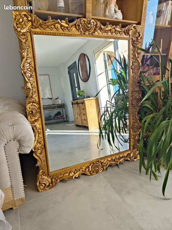 Très grand miroir baroque 120cm par 148 cm couleur or bronze patiné (image 5)