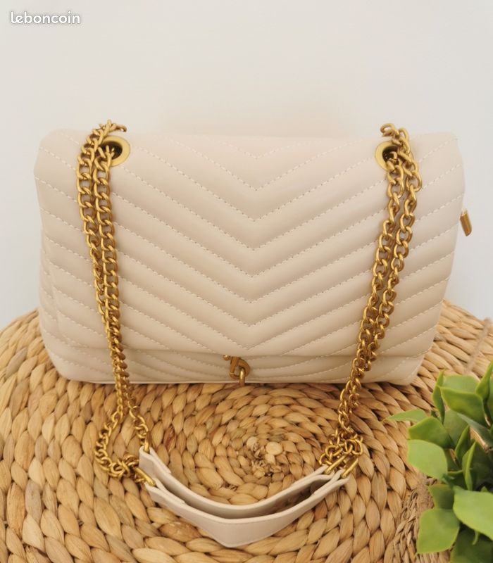 Sac beige effet matelassé en simili cuir et bandoulière à chaîne dorée Shein (image 3)