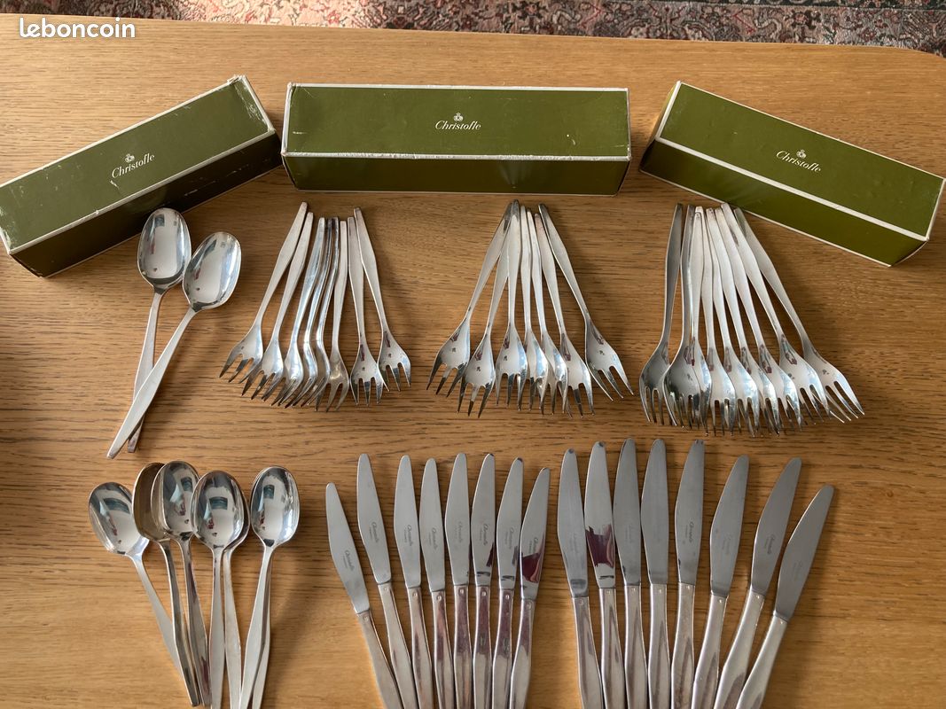 Service De Table 48 Pièces En Métal Argenté Orfèvrerie Frionnet, Couteaux, Fourchettes, Cuillères