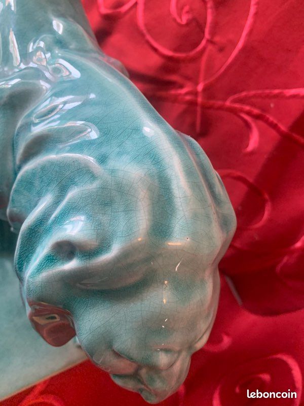 Très beau Lion en céramique bleu céladon (image 13)