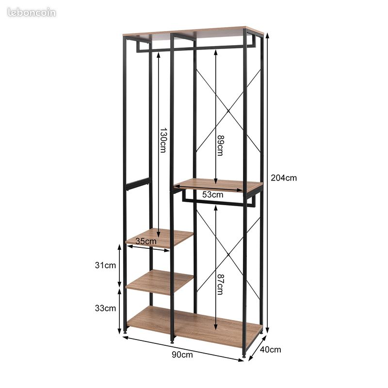Penderie Bois + Acier Dressing Chambre Rangement Etageres (image 3)