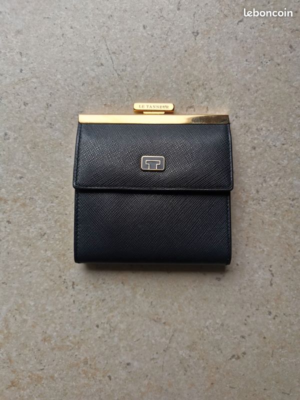 Porte-monnaie Vintage Cuir Années 70 - Noir, Rabat, Poches Internes, Neuf Sans étiquette