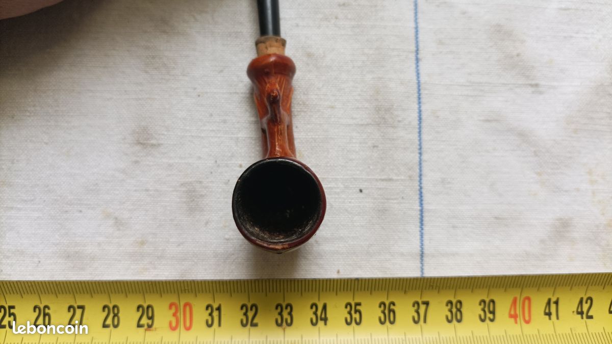 ANCIENNE PIPE Écume De Mer Tuyau Ambre Fourneau Cheval Sculpte EUR