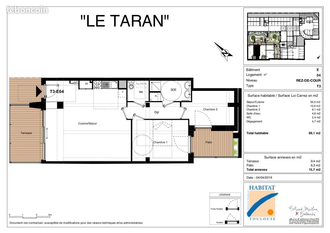 Appartement 3 pièces 69 m² · à Toulouse · 69 m² · 804 €/mois