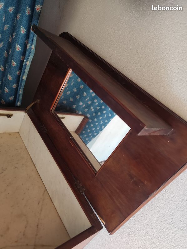 Coiffeuse ancienne à abattant avec miroir et marbre – à restaurer (image 6)