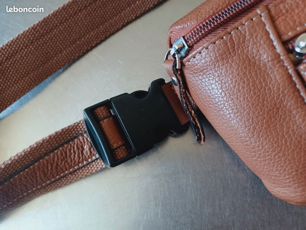 Superbe sac banane fine etroite discrète cuir camel katana (image 5)