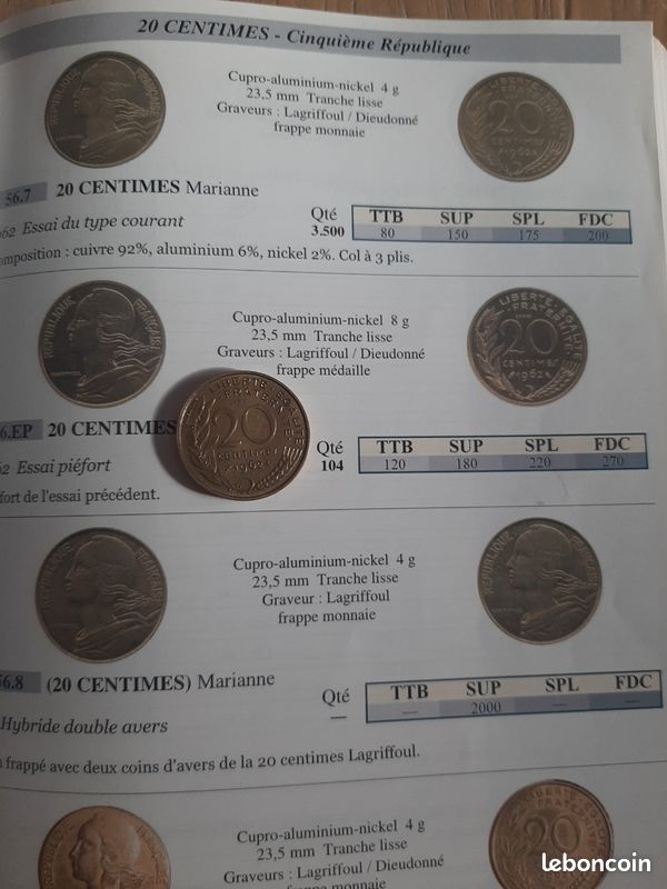 Lot De 100 Pièces De 20 Centimes Marianne + 1 Pièce 50 Centimes (1962,63) – Bronze-Alu, TTB