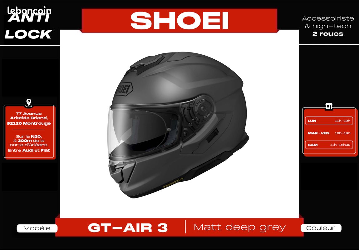 Casque Integral 𝗦𝗛𝗢𝗘𝗜 𝗚𝘁-𝗮𝗶𝗿 𝟯 | Fibres de verre | Neuf + Garantie 5 ans (image 3)
