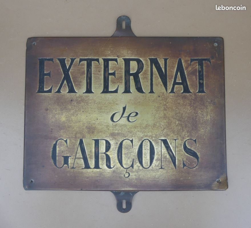 Ancienne plaque "Externat de garçons" laiton vintage déco école publique (image 1)