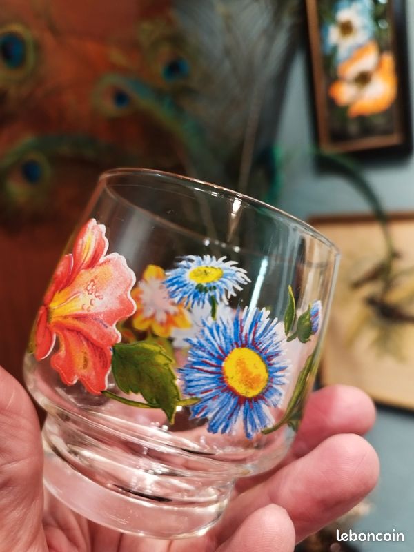 Lot De 5 Verres Vintage Arcopal – Motifs Fleurs Et Papillons – 200 Ml – Occasion
