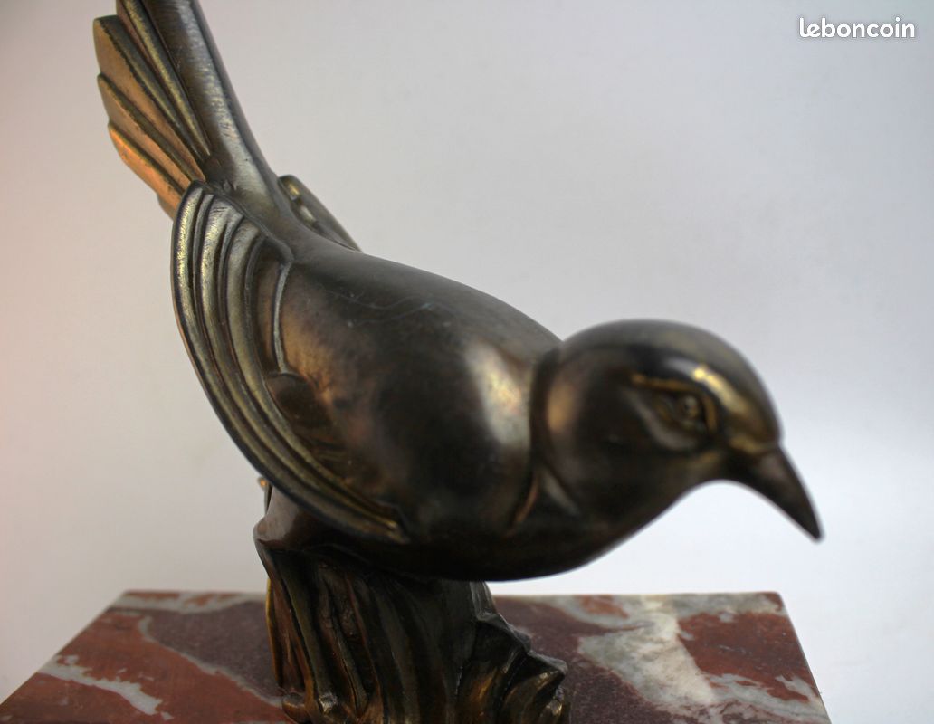 Cendrier ancien en marbre hexagone et oiseau en bronze (image 6)