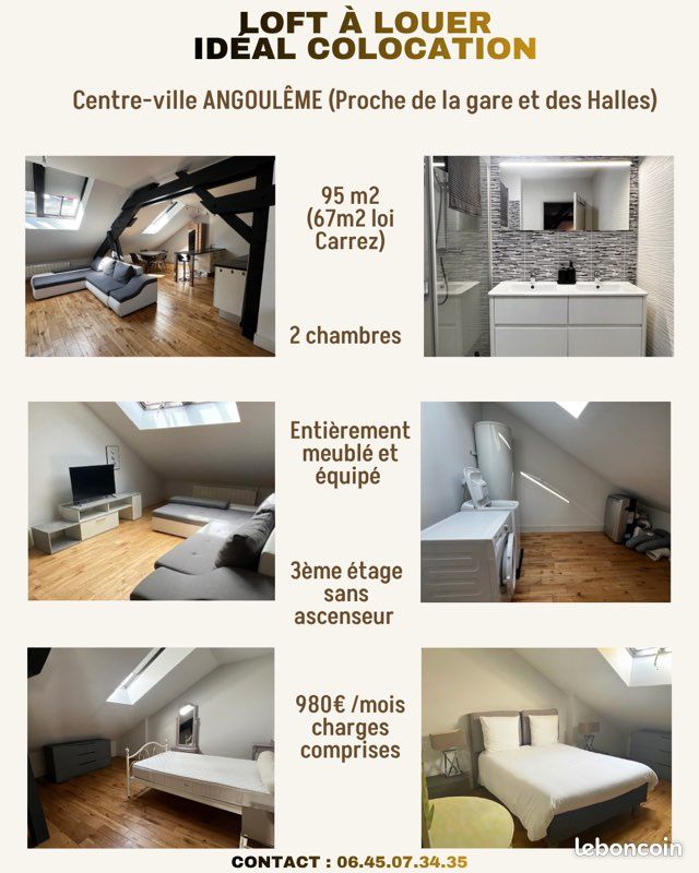 Appartement 3 pièces 95 m² · à Angoulême · 95 m² · 980 €/mois