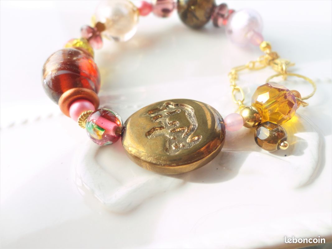 Bracelet Perles Jaunes Anciennes Murano - Verre Et Cuivre, Sans Fermoir, Longueur 17-18 Cm