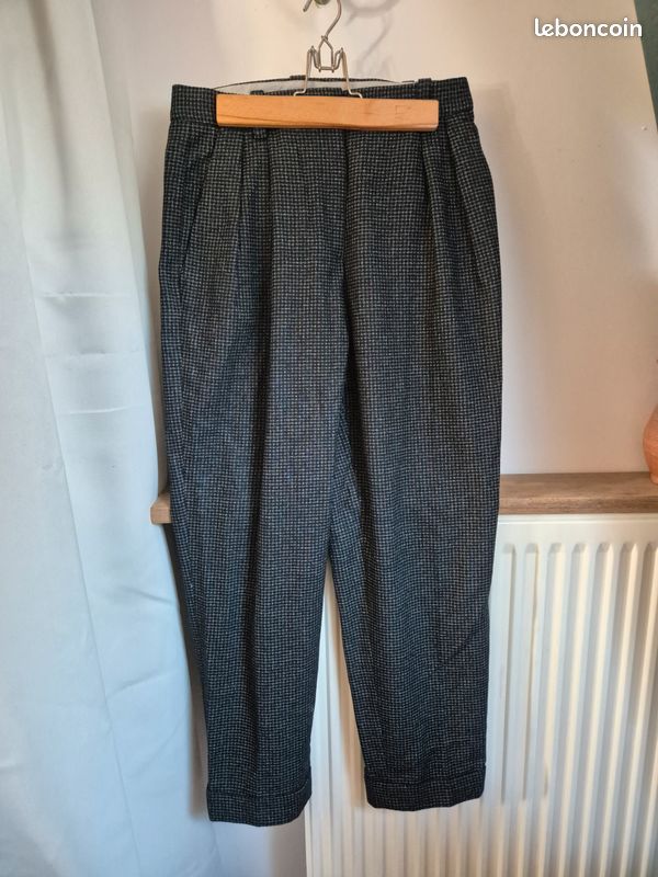 Pantalon en laine femme massimo dutti 38 noir a petits carreaux