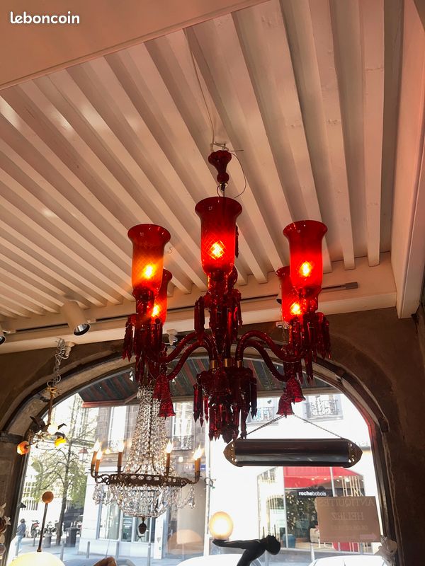 Ancien Lustre Rouge en verre (image 13)
