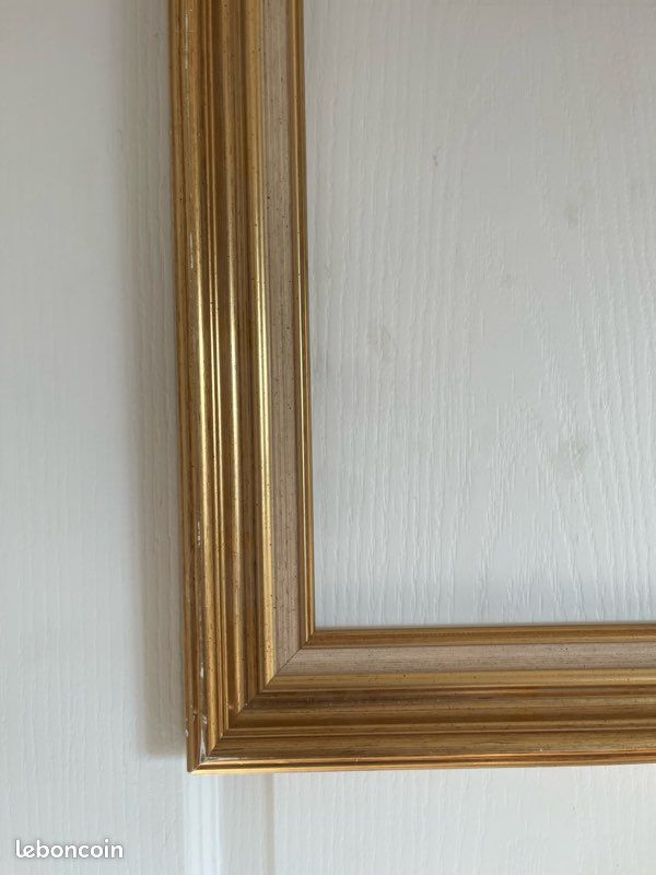 Cadre Bois Doré à La Feuille D'or, Antique, 60x47cm, Feuillure 51x38cm