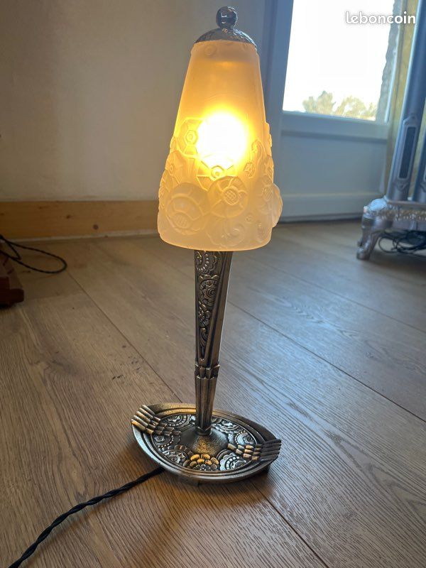 SUPERBE LUSTRE ART NOUVEAU FER Forgé 4 TULIPES PATE De VERRE MULLER Freres 1900 Imgx500 3980