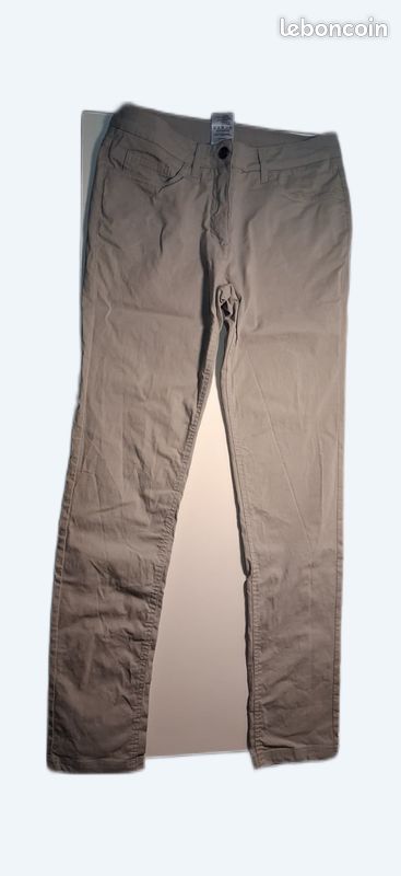Pantalon Femme Jennyfer Gris Clair Taille 40 (L), Coupe Droite, élastique à La Ceinture, Occasion Très Bon état
