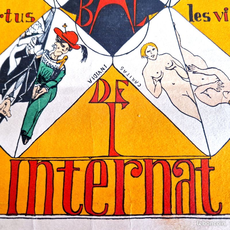 Dessin encre de chine et peinture 1928 les vertus et les vices de l'internat école scolaire nu érotisme sur papier Arches (image 11)