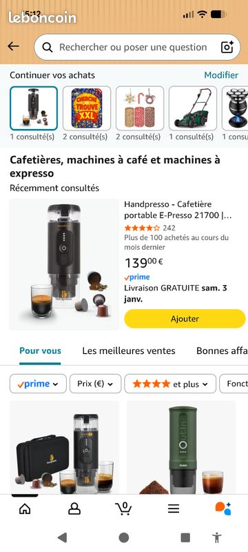Cafetière Filtre Handpresso E-Presso+ Cafetière Portable 90ml Sur Batterie Capsules Ou Café Moulu Pour Voyage
