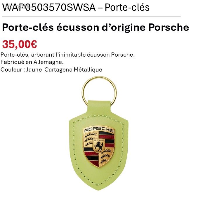 Porte-clés écusson jaune d’origine Porsche (image 3)