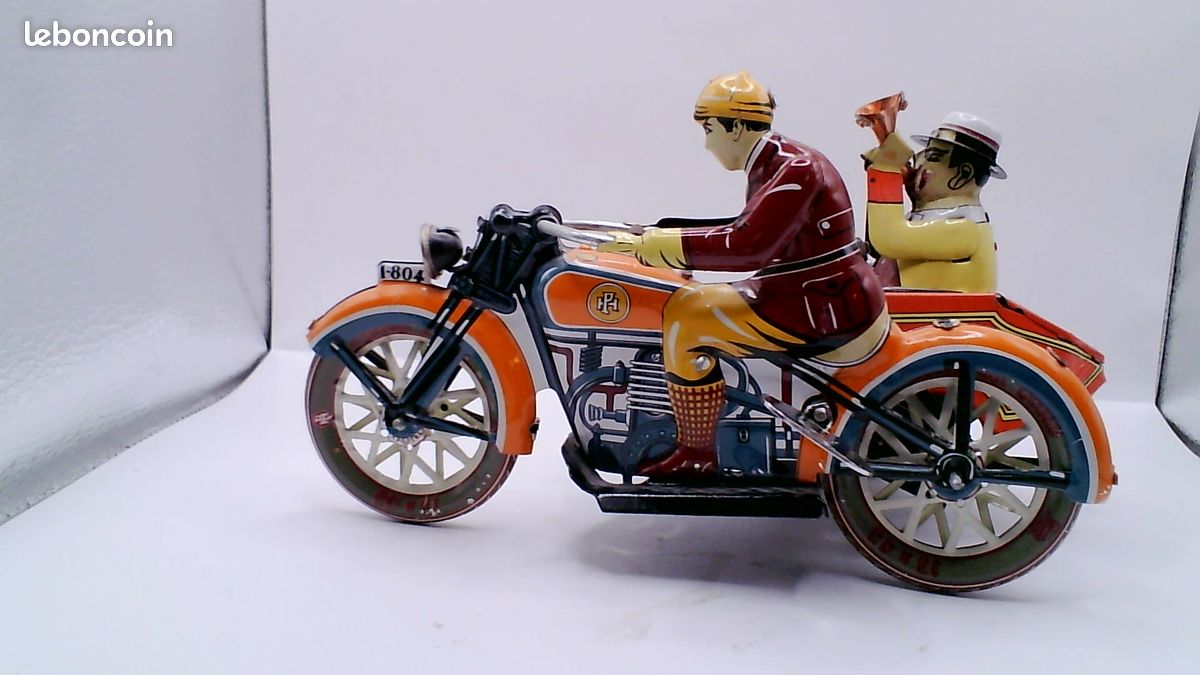 Moritz Tôle décorative moto avec side-car rouge et blanc - Modèle de voiture rétro - Objet de collection - Vintage - Nostalgie - Style antique