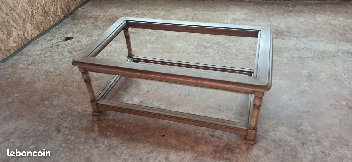 Table basse en merisier et plateaux en verre biseauté (image 1)