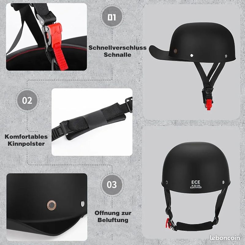 Casque Moto Ouvert Rétro Style Baseball - Certifié ECE - Taille M/L/XL