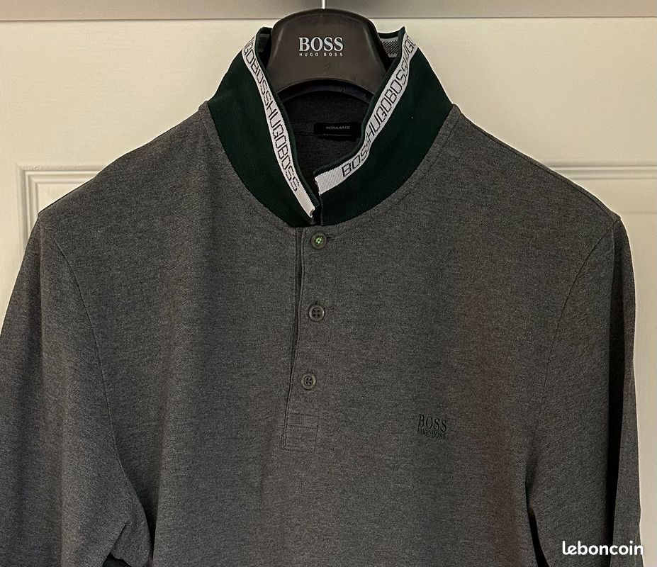 Polo Hugo Boss - Regular fit - XXL - Manches longues - Gris motifs vert (image 4)