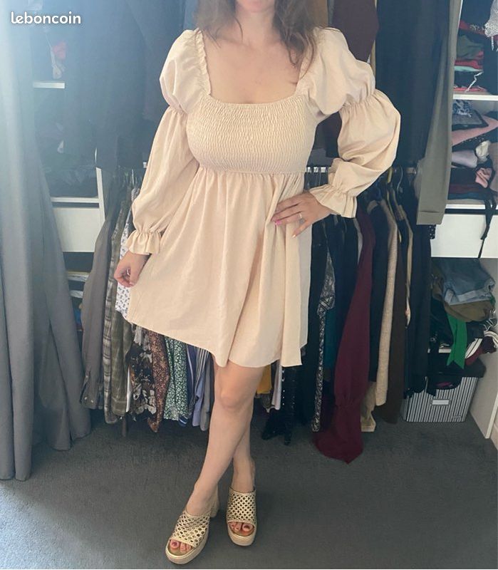 Robe Foley + Corinna En Jersey Burnout - Manches Longues Avec Nœud - Taille L - Neuve
