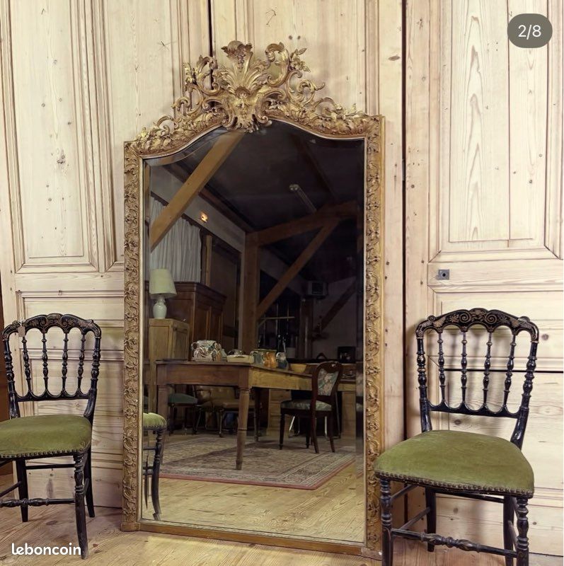 Grand miroir doré ancien style Louis XV époque 19 eme (image 2)