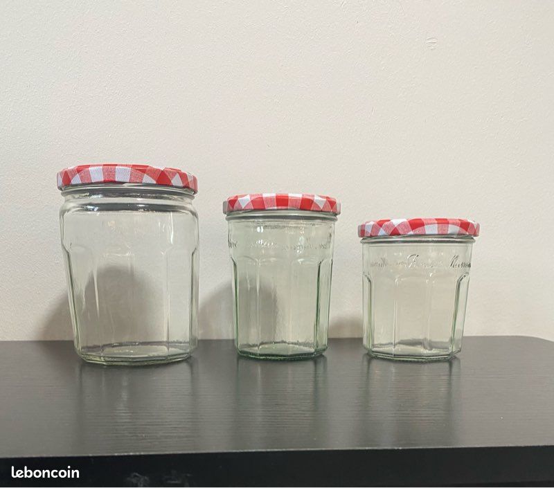 3 pots en verre Bonne Maman • Couvercle vichy rouge • 3 tailles (image 2)