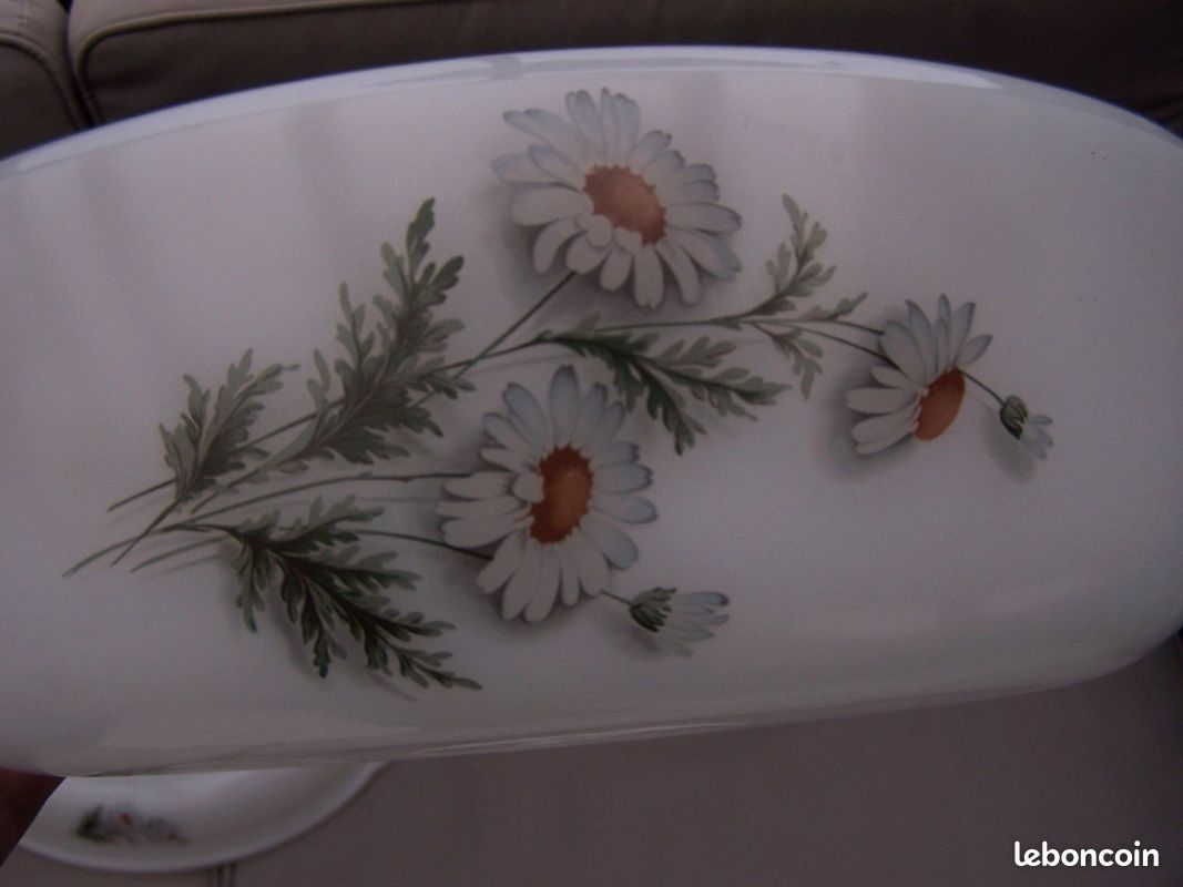 Cocotte Arcopal France - Vintage - Décor Fleurs Marguerites - Blanc - Four électrique/gaz