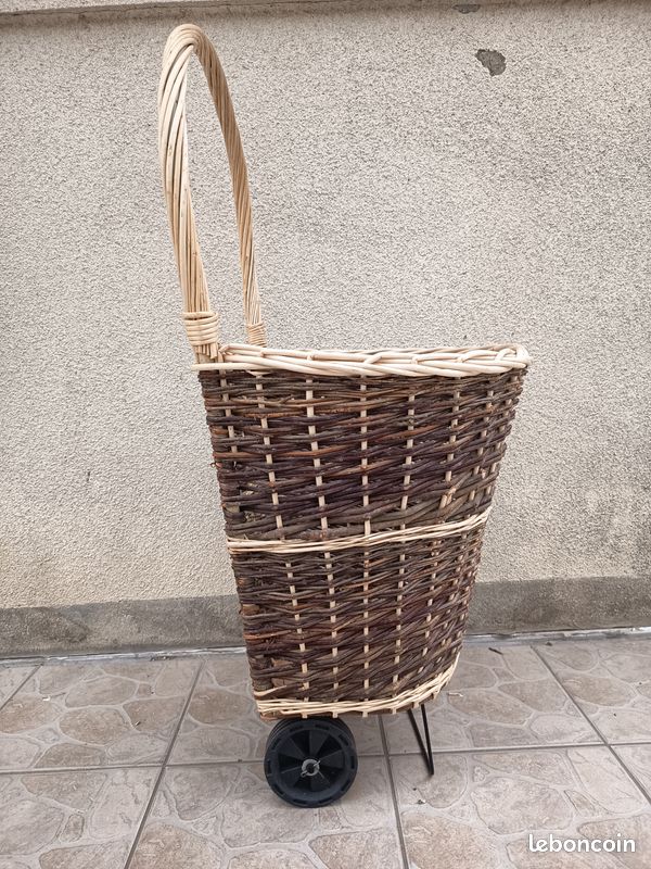 Chariot sur 2 roulettes en osier 43 X 36 X 27-41 cm 52 lites structure en acier, fond en contreplaqué (image 8)